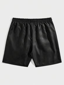 ROMWE MEN Street Life 男士汽车字母图案抽绳腰短裤，学校 - 黑色 - 查看 2