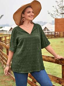 EMERY ROSE 大碼素色翻領襯衫 - 軍綠色 - 查看 4