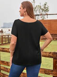 EMERY ROSE Áo thun Plus size Hoa Giải trí - màu đen - Xem 2