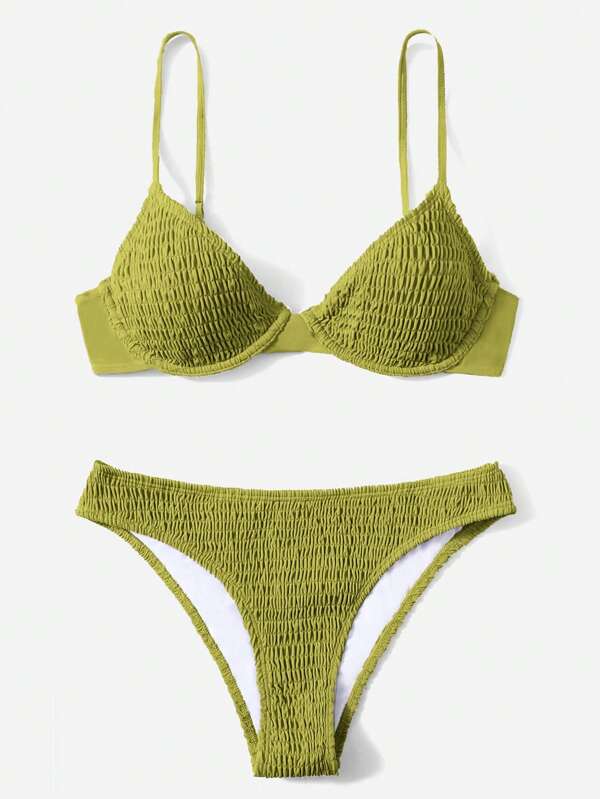 Swim Mod Summer Beach Smocked Underwire Bikini Set