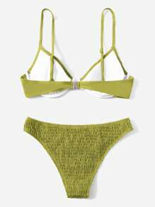 Swim Mod Summer Beach Smocked Underwire Bikini Set - Olive Green - View 2