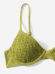 Swim Mod Summer Beach Smocked Underwire Bikini Set - Olive Green - View 3