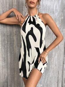 Firerie Vestido halter con estampado de dibujo de espalda abierta con cordón - Multicolor - Ver 5