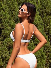 SHEIN Solid Triangle Bikini Set For Summer Beach - White - View 2