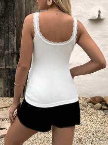 SHEIN Maternity Nursing Lace Trim Cami Top - White - View 2