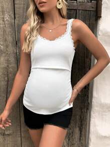 SHEIN Maternity Nursing Lace Trim Cami Top - White - View 4