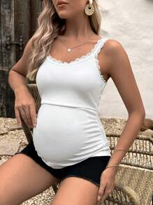 SHEIN Maternity Nursing Lace Trim Cami Top - White - View 5