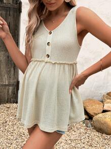 SHEIN Maternidad Top tank con botón delantero tejido waffle - Beis - Ver 4