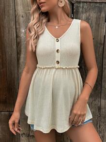 SHEIN Maternidad Top tank con botón delantero tejido waffle - Beis - Ver 5