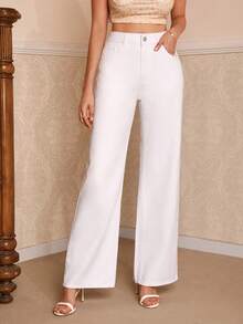 SHEIN Frenchy Wide Leg Jeans - White - View 2