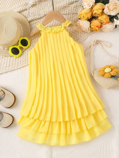 SHEIN Elladie kids Young Girl Pleated Elegant Party Princess Dress Summer Holiday