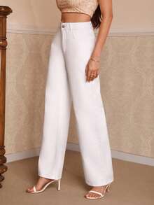SHEIN Frenchy Wide Leg Jeans - White - View 5