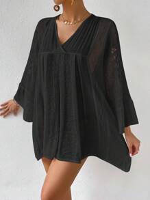 SHEIN Swim Áo che Nữ Trọn gói màu trơn - màu đen - Xem 6