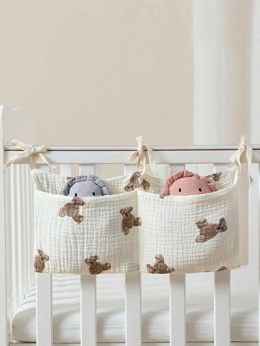 1 pieza Bolsa de almacenamiento colgante con patrón de oso carrito de bebé - Beis - Ver 1