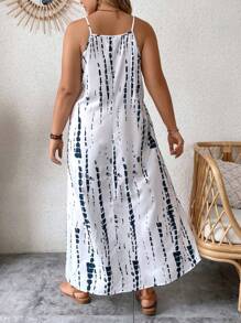 SHEIN LUNE Plus Tie Dye Cami Dress - Blue and White - View 2