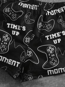 SHEIN Leap Crew Đứa bé trai In Gamepad Áo thun & Đồ họa Chữ cái Quần short - Đỏ - Xem 4