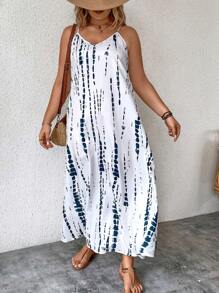 SHEIN LUNE Plus Tie Dye Cami Dress - Blue and White - View 6