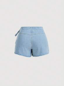 SHEIN MOD Plus Knot Side Wrap Denim Skort - Light Wash - View 2