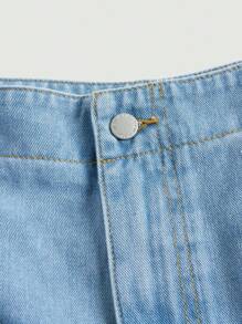 SHEIN MOD Plus Knot Side Wrap Denim Skort - Light Wash - View 3