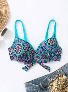 Floral Print Knot Front Push Up Bikini Top - Multicolor - View 3
