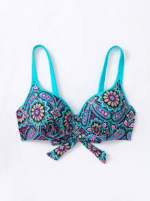 Floral Print Knot Front Push Up Bikini Top - Multicolor - View 5