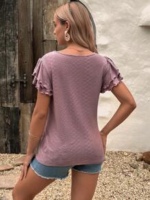 SHEIN Maternity Eyelet Embroidery Butterfly Sleeve Tee - Dusty Pink - View 2