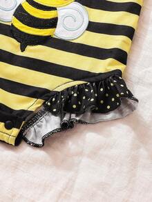 SHEIN Bebé Body disfraz de abeja & con estampado de rayas ribete con fruncido con banda cabeza - Multicolor - Ver 6