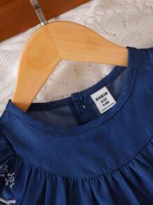 Baby Girl Geo Graphic Ruffle Trim Smock Dress - Navy Blue - View 3