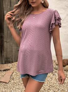 SHEIN Maternity Eyelet Embroidery Butterfly Sleeve Tee - Dusty Pink - View 5