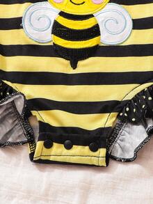 SHEIN Bebé Body disfraz de abeja & con estampado de rayas ribete con fruncido con banda cabeza - Multicolor - Ver 7