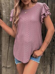 SHEIN Maternity Eyelet Embroidery Butterfly Sleeve Tee - Dusty Pink - View 1