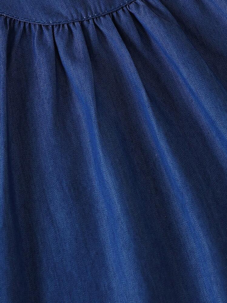 嬰兒女裝幾何圖案荷葉邊罩衫連身裙 - 藏蓝色 - 查看 6