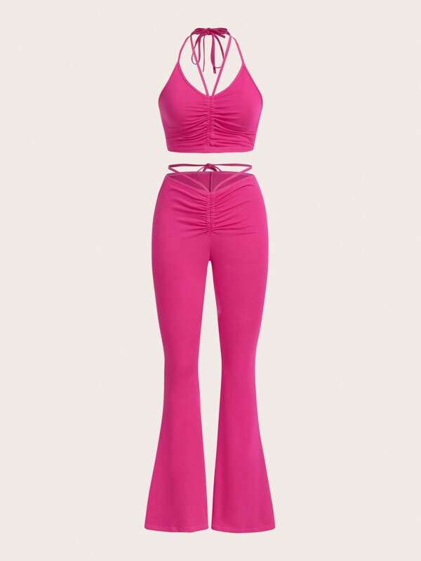 SHEIN ICON plissettato Top halter & Pantaloni svasati