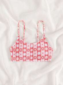 Swim Mod Summer Beach Floral Print Bikini Top - Pink - View 3