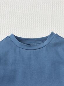 SHEIN Leap Crew Baby Slogan Graphic Tee & Flare Leg Trousers - Dusty Blue - View 3