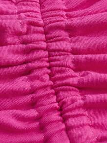SHEIN ICON fruncido Top halter & Pantalones acampanados - Rosa Fucsia - Ver 4