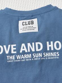 SHEIN Leap Crew Baby Slogan Graphic Tee & Flare Leg Trousers - Dusty Blue - View 4