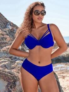 SHEIN Swim Harness Underwire Bikini Top, For Summer Beach Vacation - Royal Blue - View 2