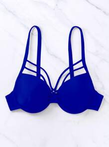 SHEIN Swim Harness Underwire Bikini Top, For Summer Beach Vacation - Royal Blue - View 3