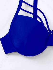 SHEIN Swim Harness Underwire Bikini Top, For Summer Beach Vacation - Royal Blue - View 6