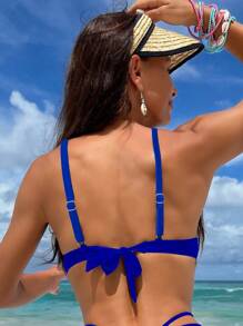 SHEIN Swim Harness Underwire Bikini Top, For Summer Beach Vacation - Royal Blue - View 7