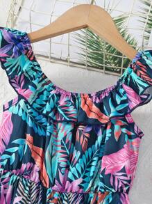 Jumpsuit bé gái Xù Nhiệt đới Tất cả trên in Boho - Nhiều màu - Xem 3