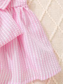SHEIN 嬰兒嬰兒條紋前蝴蝶結吊帶連衣裙 - 粉色 - 查看 4