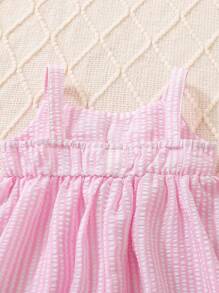 SHEIN 嬰兒嬰兒條紋前蝴蝶結吊帶連衣裙 - 粉色 - 查看 5