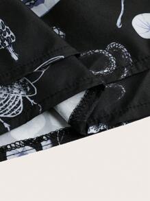 ROMWE Goth Allover Print Paperbag Waist Shorts - Black - View 4