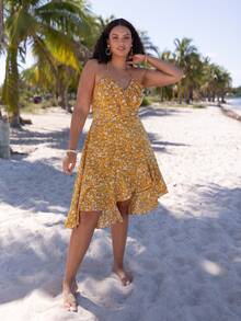 Dreamara Đầm Plus Size Lộ Lưng Xù Viên lá sen Buộc lại Dải chun Họa tiết hoa Boho - Nhiều màu - Xem 5