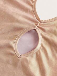 SHEIN ICON 鏤空後背繫帶金屬質感掛脖連衣裙 - 香檳色 - 查看 4