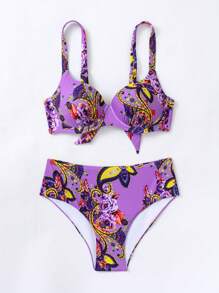Floral Print Push Up Bikini Set For Summer Beach - Multicolor - View 6