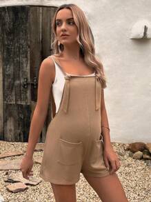 SHEIN Maternidad Mono de tiras con tira ajustable con parche de bolsillo sin top tank - Marrón Mocha - Ver 3