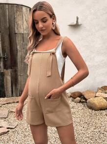 SHEIN Maternidad Mono de tiras con tira ajustable con parche de bolsillo sin top tank - Marrón Mocha - Ver 4